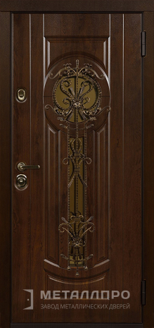 Фото внешней стороны двери «Входная утепленная дверь с отделкой МДФ со стеклом в частный дом» c отделкой МДФ ПВХ